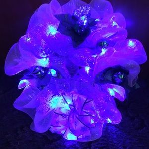 Teal and white silver wreath with lights